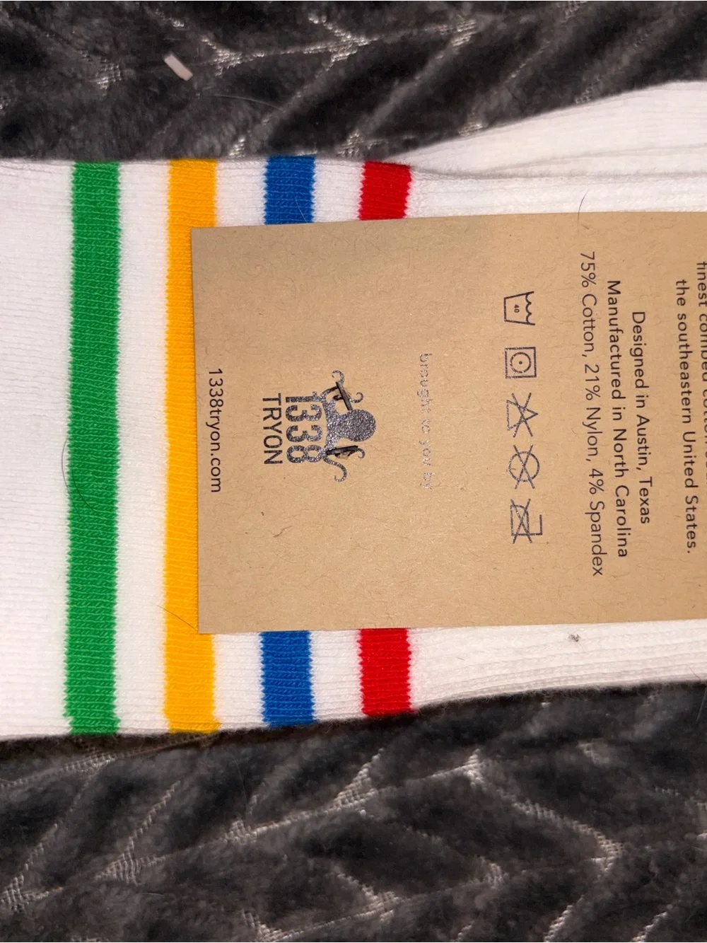 google White Crew Socks with Multicolor Stripe Accents